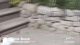 Pooping on her patio steps