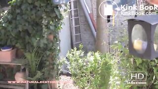 Pooping on her patio steps