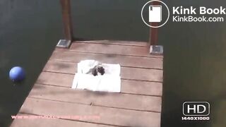 Pooping on her patio steps