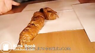 Blue jeans girl drops a big soft log