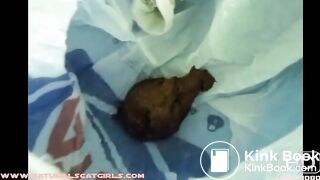 Pooping into a plastic bag