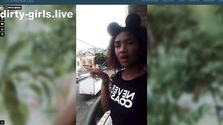 Young girl make dirty public show outdoor with pee