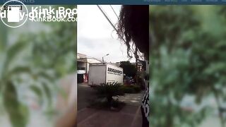 Young girl make dirty public show outdoor with pee