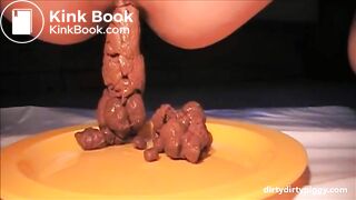 Babe shitting hard turd on a plate