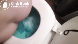Pretty redhead poops into her clogged toilet