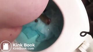 Pretty redhead poops into her clogged toilet