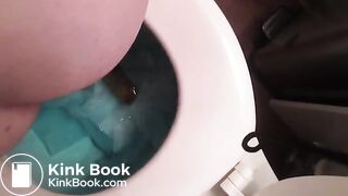 Pretty redhead poops into her clogged toilet