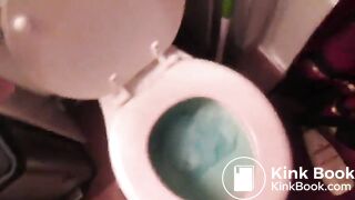 Pretty redhead poops into her clogged toilet