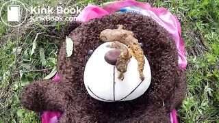 She uses her big teddy as a toilet