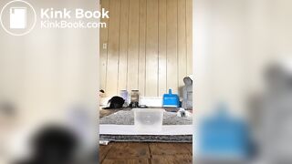 Ebony lady poops into lunch box