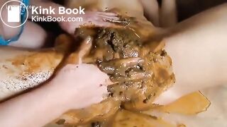 Messy lesbian scat action