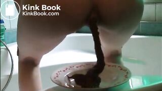 Girl shit and piss on a plate