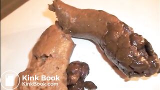 Girl shitting a big turd on the floor