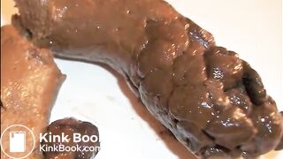 Girl shitting a big turd on the floor