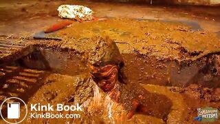 Betty has fun in the manure channel - bathing in cowshit