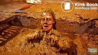 Betty has fun in the manure channel - bathing in cowshit