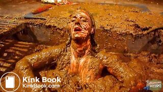 Betty has fun in the manure channel - bathing in cowshit