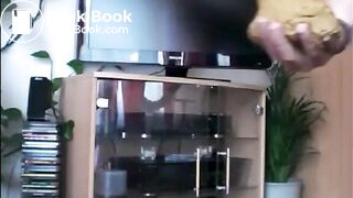 Girl shitting big pile on her hand