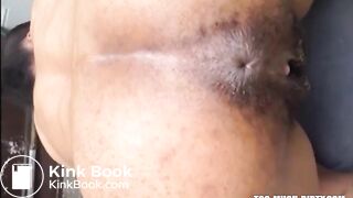 Hairy woman shitting doggystyle closeup