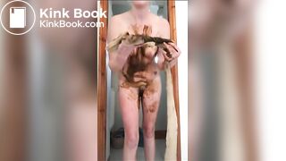 British blonde smears shit