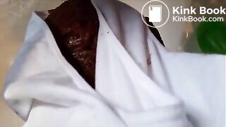 Girl shitting a big load on her white panty
