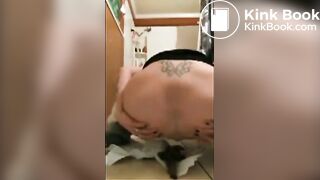 American tattooed MILF scat time in the bathroom
