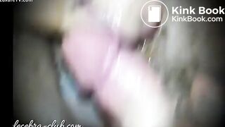 Cute blonde sucks cock while getting pissed and shit on by her boyfriend