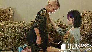 Horse Dung Lesbian - two girls love fucking covered in horse shit