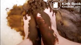 Girl is playing with shit on her feet
