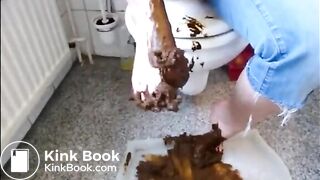 Girl is playing with shit on her feet