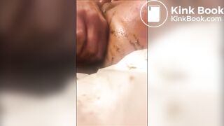 Woman anal masturbation with dildo and shit