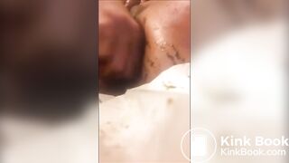 Woman anal masturbation with dildo and shit