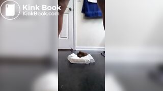 Busty lady births a huge shit