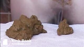 Blonde girl shitting a soft shit