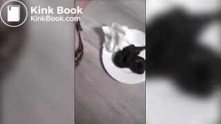 Big pussy lips milf in high heels shitting and masturbating