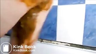 Dirty girl masturbating with a lot of shit and orgasm