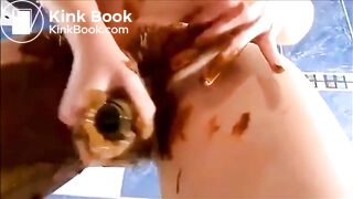 Dirty girl masturbating with a lot of shit and orgasm