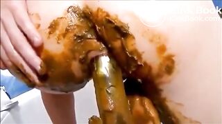 Dirty girl masturbating with a lot of shit and orgasm