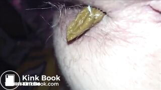Hairy asshole mature woman shitting closeup