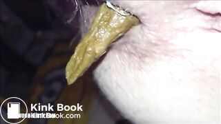 Hairy asshole mature woman shitting closeup