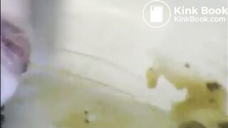 After enema woman shitting with power a lot in the bathtub