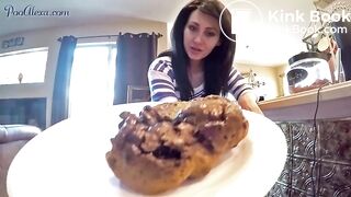 Beautiful girl shitting in plate