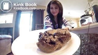 Beautiful girl shitting in plate