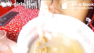 Teen slut poop and pee in bowl