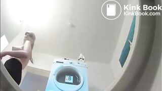 Woman shit and piss in the toilet and clean asshole