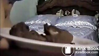 Blonde shitting turd on a plate and pissing on a glass