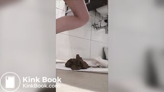 Hot babe in high heels shitting in the bathtub