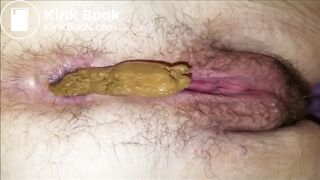 Mature hairy woman shitting in the toilet closeup