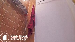 Girl in leggings shitting standing up on the floor