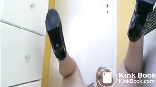 Blonde milf in high heels shitting a big load